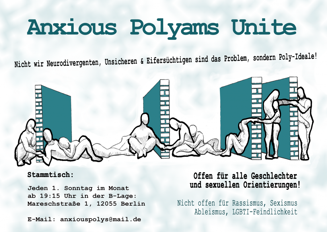 Flyer für den Stammtisch "Anxious Polyams Unite"